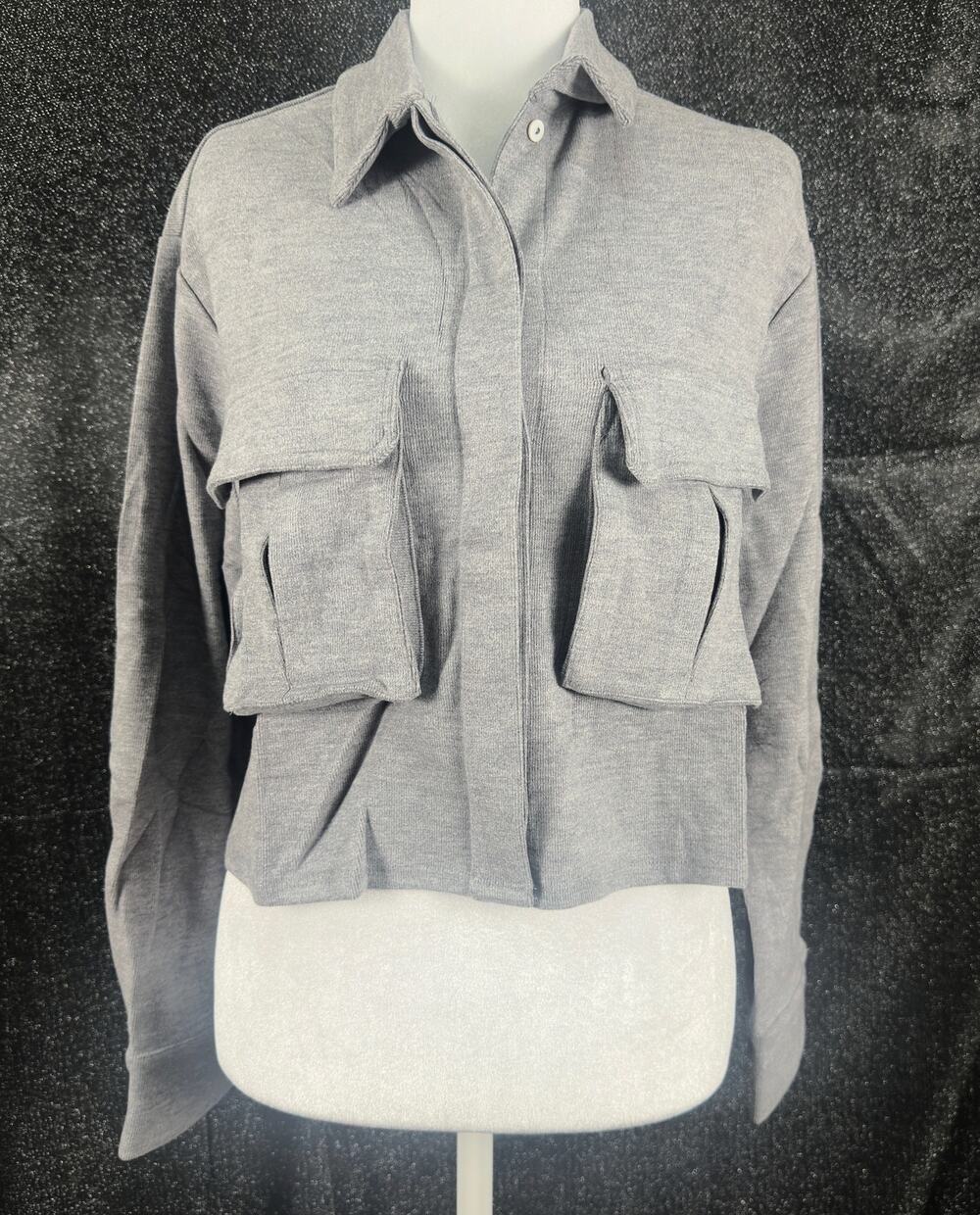 NWT Hyfve Heather Gray Knit Shacket Jacket Top Oversized Utility Pockets SZ Med